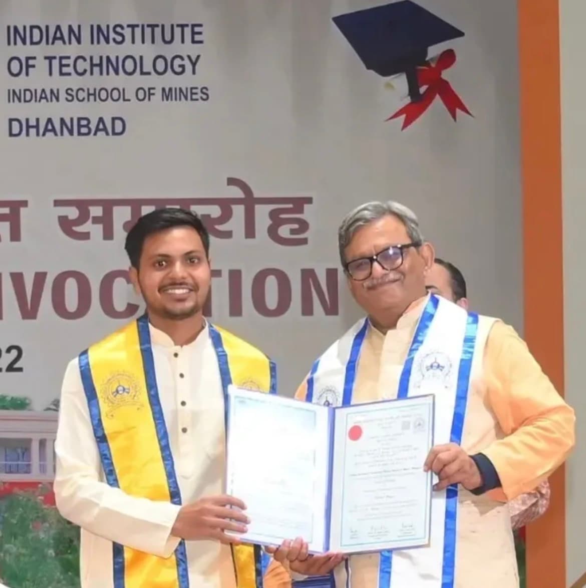 Abhishek receiving his Bachelor of Technology degree at IIT (ISM) Dhanbad convocation, 2022